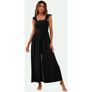 Jumpsuit met bandjes en ruches in zwart