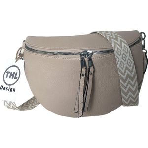 THL Design - Dames Crossbody Tas - Tussenmaat Model - Heuptasje Dames - Bag Strap - Tassenriem beige / wit - Beige
