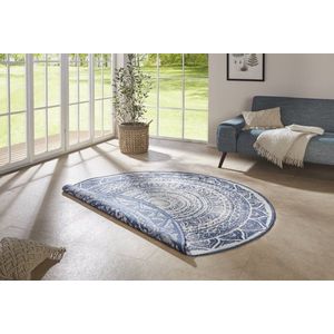 Flycarpets Omkeerbaar Binnen & Buitenkleed Laagpolig Vloerkleed - Siruma Rond- Blauw / Creme - 140x140 cm