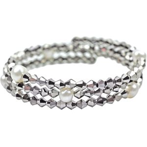 Zoetwater parel armband Pearl W Metalic Silver - echte parels - wit - zilver - kristallen - wikkelarmband - sieraden zakje - cadeau voor haar - kerst cadeau - Moederdag cadeau