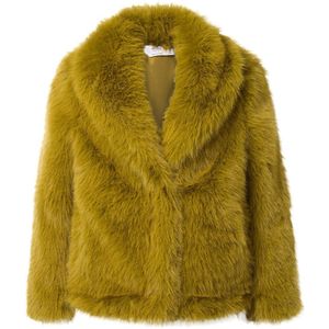 Angel of Style - Dames - Pluche jas straight fit sjaalkraag drukknopen - Donker mosterdgeel - Maat 46