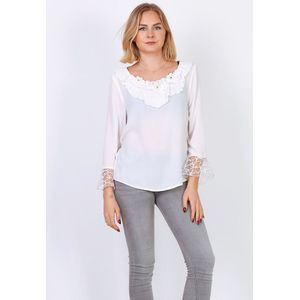 Beeldige blouse met steentjes en vlindermouw - wit - maat L/XL