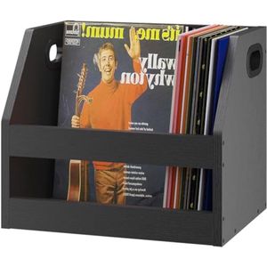 Houten houder, vinyl album box kist met handvat, boekenplank, bureau-organizer, trapezoid LP record voor mappen, boeken, fotoalbums, zwart, 38 x 29 x 29 cm