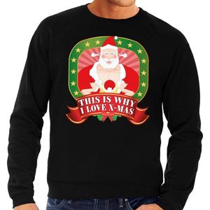 Foute kersttrui / sweater voor heren This is why I love Christmas - zwart - Kerstman met dame XL