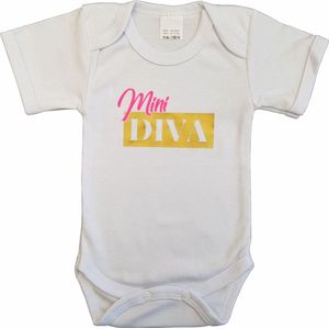 Witte romper met ""Mini Diva"" - maat 56 - babyshower, zwanger, cadeautje, kraamcadeau, grappig, geschenk, baby, tekst, bodieke