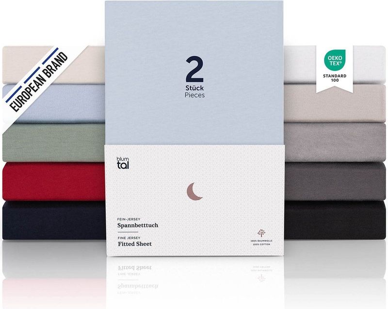 Blumtal Hoeslaken Premium Jersey - 90 x 200 cm - tot 40 cm Matrashoogte - Lichtblauw - 100% Katoen - Boxspring - Set van 2