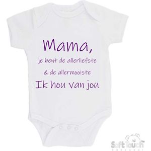 100% katoenen Romper "Mama, je bent de allerliefste & de allermooiste. Ik hou van jou" Meisjes Katoen Wit/paars Maat 62/68