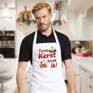 Grappig Kerst Schort - deze kerst kook ik - Unisex - Wit schort