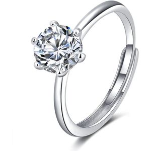 Ring dames | Valentijn | verlovingsring | zilveren ring dames | ronde Zirkonia steen | zilver 925 plated | one size ring | verstelbare ring | cadeau voor vrouw | liefdescadeau