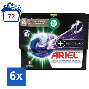 Ariel Revita Black - Wasmiddelcapsules - Pods + - Donkere Was - 12 Wasbeurten - Voordeelverpakking - 6 stuks