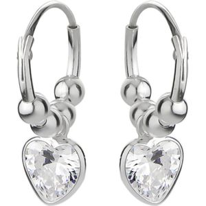 Zilveren oorbellen | Oorring met hanger | Zilveren oorringen met kristallen hart