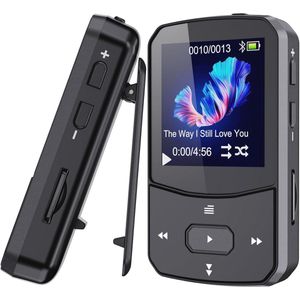 64GB Bluetooth MP3-speler met clip, Mini Sport Muziekspeler, Ondersteunt tot 128GB SD-kaart, 1,5 inch TFT-kleurenscherm, FM-radio en Stappenteller