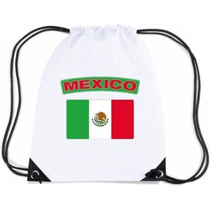 Mexico nylon rijgkoord rugzak/ sporttas wit met Mexicaanse vlag