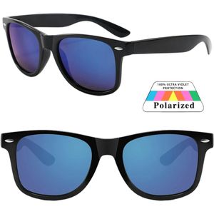 Fako Sunglasses® - Zonnebril Classic Polarised - Polariserend - Gepolariseerd - Polarized - Heren Zonnebril - Dames Zonnebril - Zwart - Blauw Spiegel