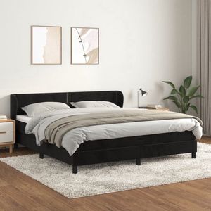 The Living Store Boxspringbed - Zwart fluwelen bedframe - Pocketvering matras - Huidvriendelijk topmatras - 203x163x78/88 cm