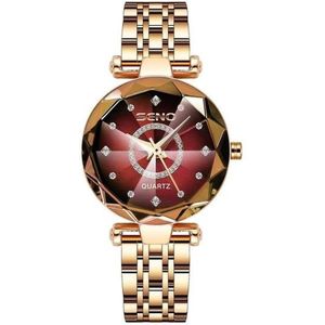 Dameshorloge Fashion Jewelry Seno - RVS - Waterdicht - Rose Goud/Rood - Horloges voor Vrouwen - Dames Horloge - Dameshorloge - Meisjes Horloges - Goud