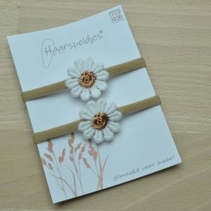 Haarelastiekjes Lot by 1993 - madelief bloem met bronzen kern - haaraccessoires - 2 haarelastiekjes