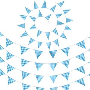 dressforfun - 5 x Vlaggenketting met ruitpatroon blauw-wit - verkleedkleding kostuum halloween verkleden feestkleding carnavalskleding carnaval feestkledij partykleding - 10 meter