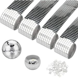 4 rollen 6400 stuks zelfklevende spiegelmozaïekspiegels 5 x 5 mm glas mozaïektegels discobal mini-mozaïekspiegeltegels voor KTV thuis doe-het-zelf decoratie 4 x 100 cm/rol