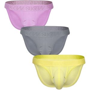 SUKREW Tanga Multipack 1x Pale Magenta + 1x Studio Grey + 1x Blonde Yellow - MAAT S - Heren Ondergoed - Slip voor Man - Mannen Brief