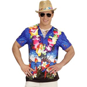 Widmann - Hawaii & Carribean & Tropisch Kostuum - T-Shirt Honolulu Man - Blauw - Medium / Large - Carnavalskleding - Verkleedkleding