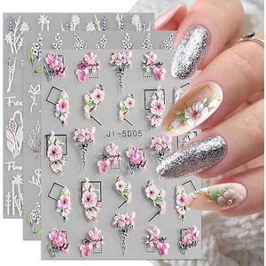 3D Bloem Nagelstickers 4 Vellen Nail Art Nagel Sticker Zelfklevende Decoratie Nageldesign