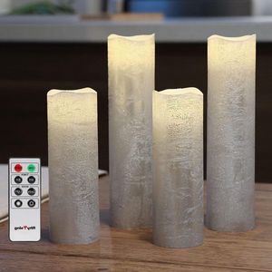 LED Waxinelichtjes - Kerst LED Waxinelicht - Vlamloze LED stompkaarsen - Timer - Realistisch - Kaarsen - Zilver - Rustiek design - Warmwit licht - Hoogte 15/20.5cm - Afstandsbediening - Batterijen inbegrepen