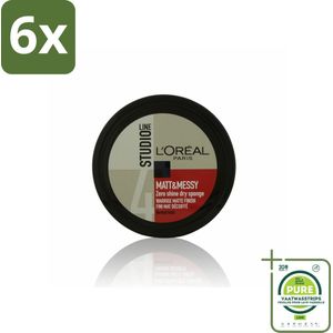 L'Oréal Studio Line Matt & Messy Zero Shine Dry Sponge 150 ml - Voordeelverpakking - 6 stuks - Haar gel - Styling gel