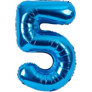 Festivz Blauwe Cijfer Ballon 5 - Blauw – 81 CM - Decoratie – Feestversiering – Blue - Verjaardag - Bruiloft - Feest
