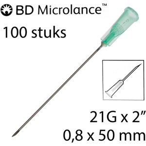 BD Microlance - Injectienaald - 0,8 x 50mm - 100 st. - Groen - 21G x 2"" (Steriele naalden)