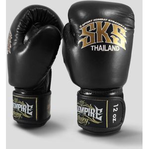 SKS Empire Muay Thai Bokshandschoenen - Echt Leer - Zwart/Goud - Maat 14 oz