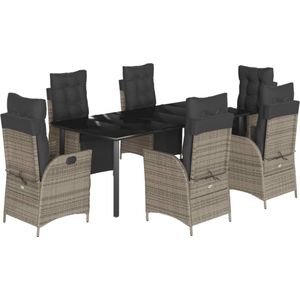 vidaXL - 7-delige - Tuinset - met - kussens - poly - rattan - grijs