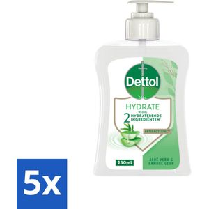 5 x Dettol - Handzeep - Hydrate - Aloë Vera & Bamboe - 250 ml - Handzeep - Handzuig - Handverzorging - Antibacterieel - Hygiëne