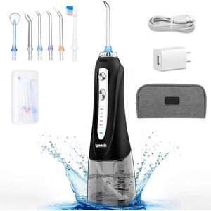 Igoods Waterflosser - Draadloze Tandenflosser - Elektrische Waterflosser - Monddouche - Flosapparaat - IPX7 Waterdicht - Draadloos - Inclusief 6 opzetstukken en Etui - Zwart
