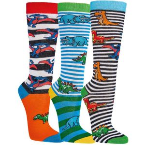 set van 3 paar DINO kniekousen - dinosaurus knie sokken - maat 19/22