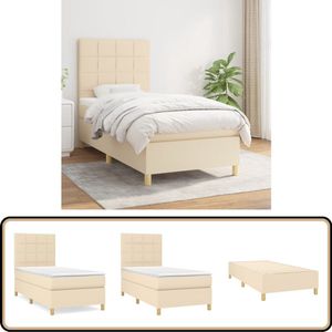 vidaXL Boxspring - Crème - 90x200 cm - Inclusief Matras Boxspring - Bed Frame - Creme Kleur - Pocketed Spring Mattress - Medium Firm