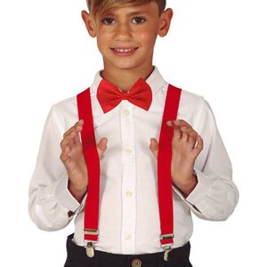 Fiestas Guirca Verkleed bretels en strikje voor kinderen - rood - jongens/meisjes - carnaval