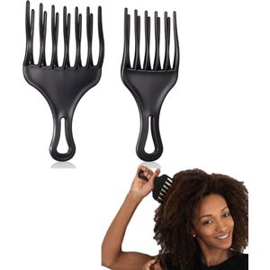 Krullenkam - Krullen - Dubbele rij tanden - Krullenkam - Zwart - Krullen - Curly Girl - Dubbele rij tanden - Afro kam - Groot - Haar styling - Afro comb grof - Hair comb - Krullen - Kapperskam - zwart - 2 Stuk
