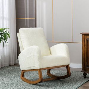 Sweiko Zachte schommelstoel in mid-century moderne stijl, schommelstoel voor de kinderkamer, gewatteerde hoge rug, accent schuifstoel voor de woonkamer. Geschikt voor woonkamer en slaapkamer.