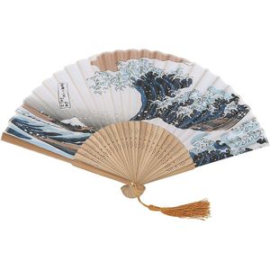Elegante Japanse Stijl Geschilderde Golven Retro Bamboe Vouwventilator Thuiskantoor Decoratie (Erqing 25 botten)