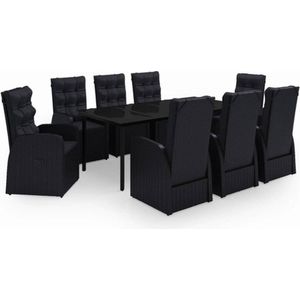 vidaXL - 9-delige - Tuinset - met - kussens - zwart