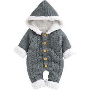 Allecto plus - Gebreide jumpsuit met capuchon voor baby's en peuters - Katoenen overall met lange mouwen