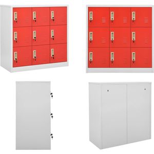 vidaXL Lockerkast 90x45x92-5 cm staal lichtgrijs en rood - Lockerkast - Lockerkasten - Locker Kast - Locker Kasten