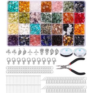 28 Kleuren Natuurlijke vorm Edelstenen Kralen met Gat,Natural Crystal Stone Ring Making Kit kristallen kralen voor het Maken van Sieraden voor Ketting Oorbel Armband Doe-Het-Zelfbenodigdheden