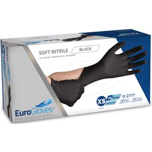 Eurogloves handschoenen soft-nitrile poedervrij zwart - XS- 10 x 100 stuks voordeelverpakking