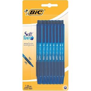 BIC Balpen Soft Feel Clic Blauw - zachte grip - medium punt (1.0 mm) - 15 stuks