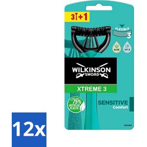 12 x Wilkinson - Wegwerpscheermesjes Xtreme3 Sensitive - Flexibele Mesjes - 4 scheermesjes - Wegwerpscheermesjes - Scheermesjes - Gevoelige Huid - Scheermesjes Voor Mannen - Scheermesjes Xtreme3