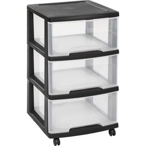 AXR® - Organizer Chest ladesysteem - 3 middelgrote lades - 3 x 20L - Kunststof - Met Wielen - Zwart/Transparant