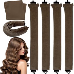 Inovra - Heatless Curlers - Haarrollers voor Lang Haar - Overnachting Krullen - Bruin . - Haarkrullerset
