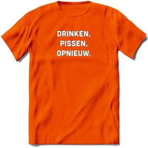Drinken, pissen, opnieuw Bier T-Shirt | Unisex Kleding | Dames - Heren Feest shirt | Drank | Grappig Verjaardag Cadeau tekst | - Oranje - 3XL
